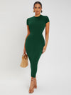 SXY Solid Round Neck Bodycon Dress