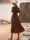 Allover Print Puff Sleeve Ruffle Hem Wrap Knot Side Dress