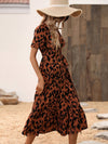 Allover Print Puff Sleeve Ruffle Hem Wrap Knot Side Dress