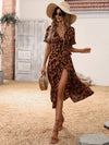 Allover Print Puff Sleeve Ruffle Hem Wrap Knot Side Dress