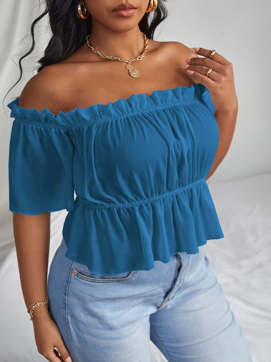 Plus Solid Ruffle Bardot Blouse