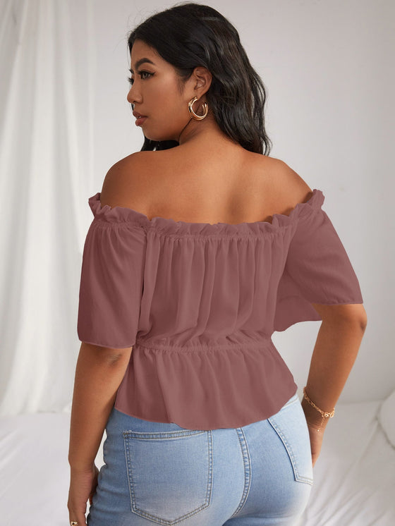 Plus Solid Ruffle Bardot Blouse