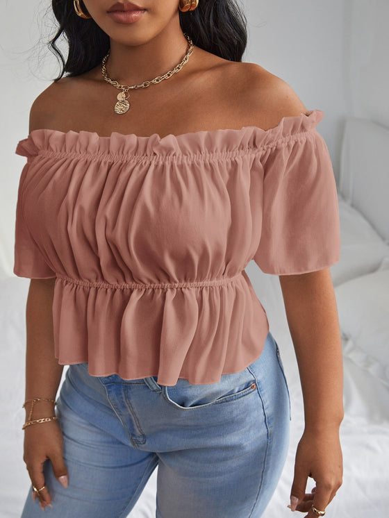 Plus Solid Ruffle Bardot Blouse