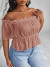 Plus Solid Ruffle Bardot Blouse