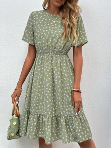  Allover Floral Ruffle Hem Dress