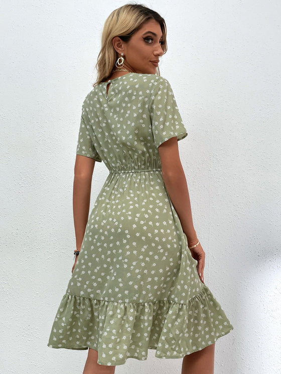 Allover Floral Ruffle Hem Dress