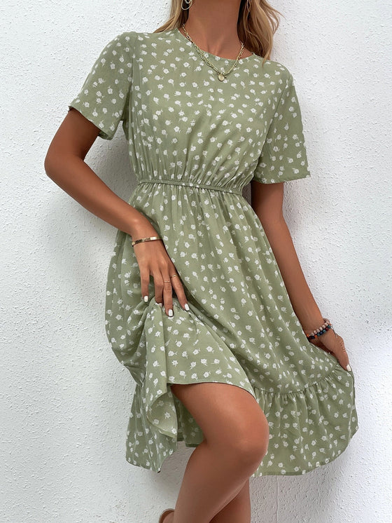 Allover Floral Ruffle Hem Dress