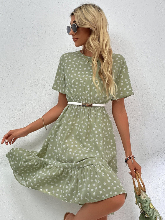 Allover Floral Ruffle Hem Dress