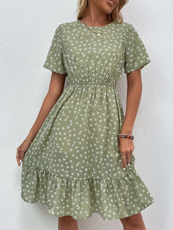 Allover Floral Ruffle Hem Dress