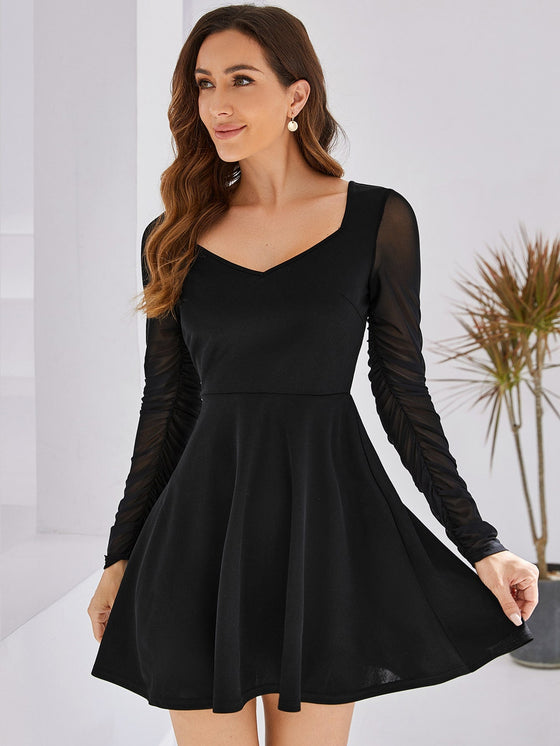 Sheer Mesh Sleeve High Waist Dress