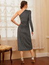 One Shoulder Wrap Hem Glitter Dress