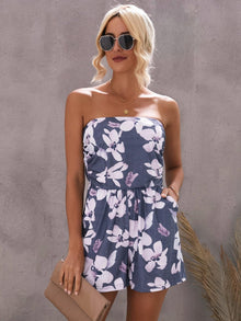  Floral Print Hidden Pocket Tube Romper