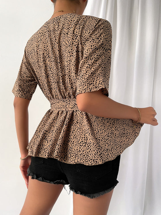 Dot Print Belted Peplum Top