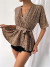 Dot Print Belted Peplum Top