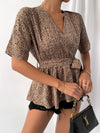 Dot Print Belted Peplum Top