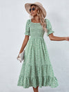 Square Neck Shirred Ditsy Floral Dress