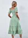 Square Neck Shirred Ditsy Floral Dress