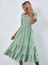 Square Neck Shirred Ditsy Floral Dress