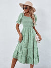 Square Neck Shirred Ditsy Floral Dress