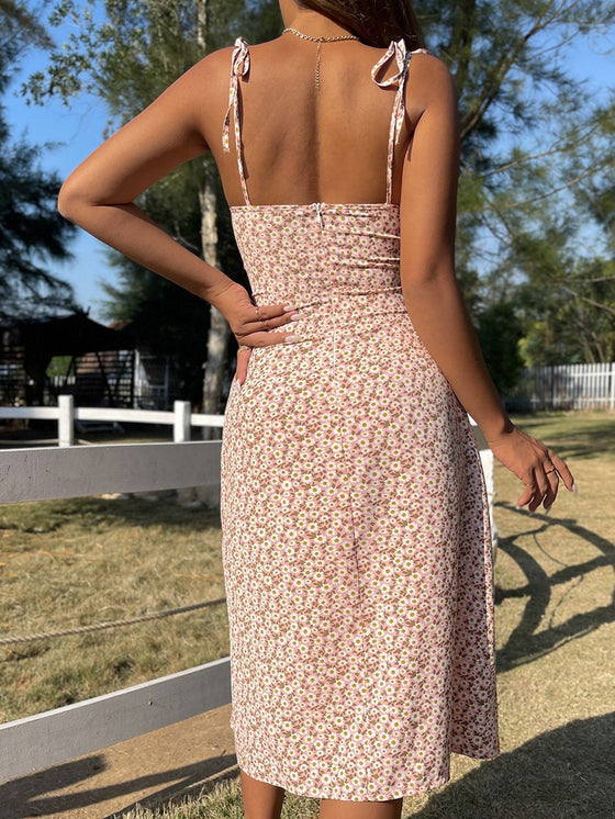 Ditsy Floral Knot Straps Split Thigh Cami Dress