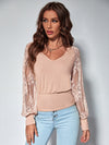Floral Lace Tie Back Lantern Sleeve Top