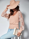 Floral Lace Tie Back Lantern Sleeve Top