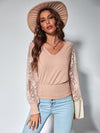 Floral Lace Tie Back Lantern Sleeve Top