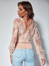 Floral Lace Tie Back Lantern Sleeve Top