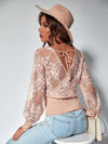 Floral Lace Tie Back Lantern Sleeve Top