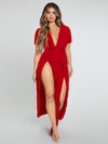 Plunging Neck Split Thigh Dress