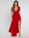 Plunging Neck Split Thigh Dress