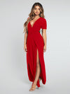 Plunging Neck Split Thigh Dress