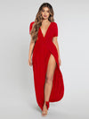Plunging Neck Split Thigh Dress
