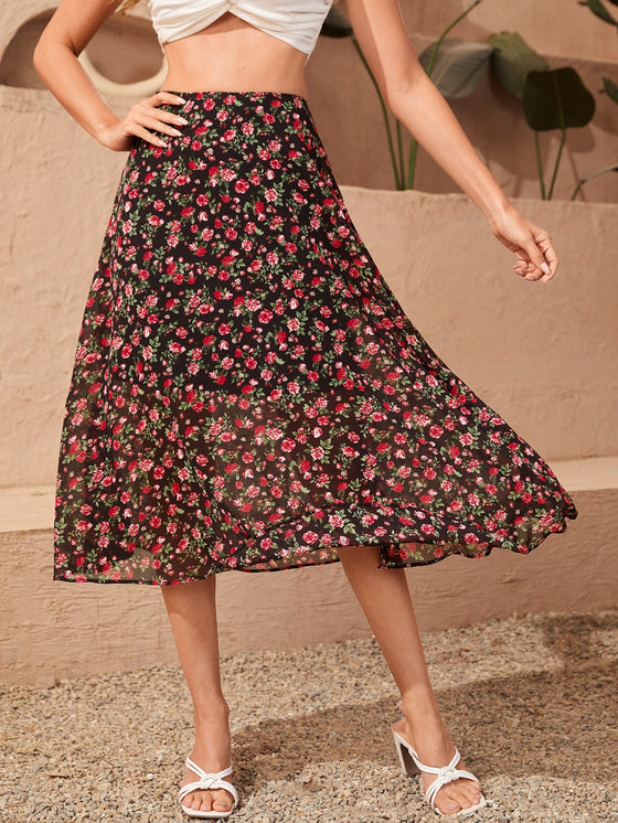 High Waist Allover Floral Print Skirt