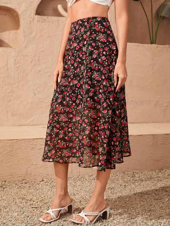 High Waist Allover Floral Print Skirt