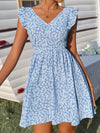 Ditsy Floral Backless Knot Ruffle Trim Dress
