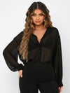 Knot Sheer Drop Shoulder Chiffon Shirt