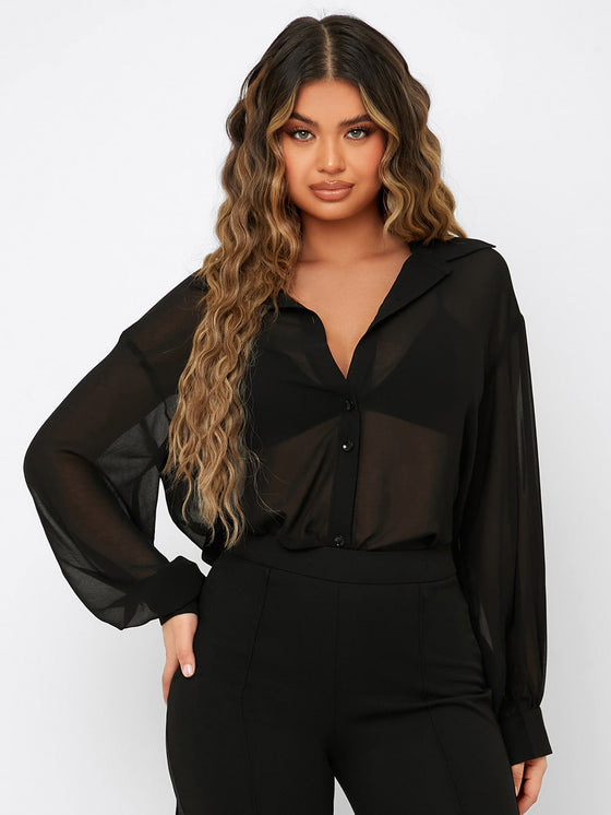 Knot Sheer Drop Shoulder Chiffon Shirt