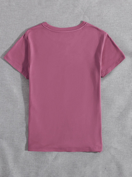 Heart Print Round Neck Tee