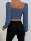 Sweetheart Neck Lantern Sleeve Crop Top