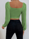 Sweetheart Neck Lantern Sleeve Crop Top