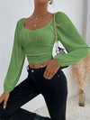 Sweetheart Neck Lantern Sleeve Crop Top