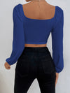 Sweetheart Neck Lantern Sleeve Crop Top