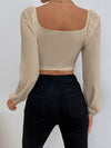 Sweetheart Neck Lantern Sleeve Crop Top
