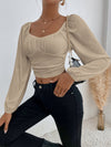 Sweetheart Neck Lantern Sleeve Crop Top