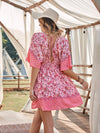 Deep V Neck Floral Print Batwing Sleeve Dress