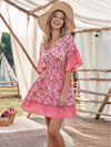 Deep V Neck Floral Print Batwing Sleeve Dress