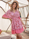 Deep V Neck Floral Print Batwing Sleeve Dress