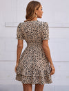 Dalmatian Print Shirred Waist Layered Hem Dress