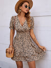 Dalmatian Print Shirred Waist Layered Hem Dress